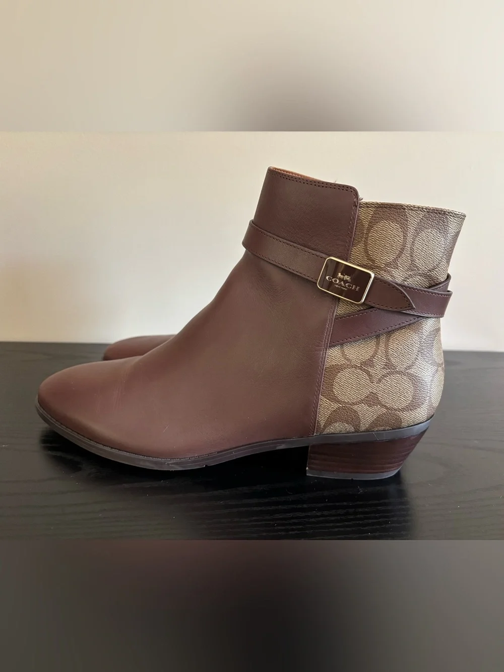 COACH Dean Leather Signature Canvas Ankle Bootie Boot Brown Walnut CC627 Size 11